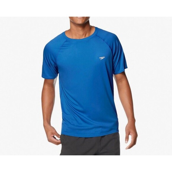 NWT Speedo Easy Swim Shirt Mens XL Blue TurboDri UPF 50+ Stretch Short Sleeve - Picture 1 of 6